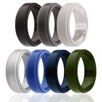 ROQ Silicone Wedding Ring for Men, 7 Pack Silicone Rubber Band Step Edge - Black, Grey, Silver, Light Grey, Blue, Dark Blue, Olive Green - Size 15