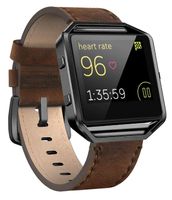 Andyou for Fitbit Blaze Bands Leather with Frame Small Large (5"-8.2"), Genuine Leather Replacement Band with Silver Metal Frame for Fitbit Blaze Women Men, Black + Green Large