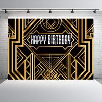 Dudaacvt 7X5ft Black Photography Backdrops Great Gatsby Happy Birthday Golden Abstract Geometric Background Gold Grill Photo Studio Props for Artdeco Q017 ...