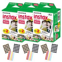 FujiFilm Instax Mini Instant Camera Film: White (3 Packs: 60 Film Sheets) + Bundle with 9 Sheets of Self-Adhesive Photo Corners | Compatible with Mini 9, Mini 8, Mini 25, Mini 90, Fuji SP-1, SP-2