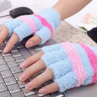 Ankola Warmer Mitten USB Powered Stripes Pattern Wool Heating Heated Gloves Fingerless Hand Warmer Mittens Laptop Computer Gloves (Blue)