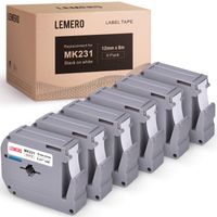 LEMERO Compatible with Brother P Touch M Tape M-K231 M231 MK231 M-K231s 12mm .47 White Label Tape - for Brother P Touch PT-65 PT-70 PT-80 PT-90 PT-45M 26.2 Feet Black on White (6 Pack)