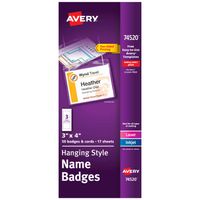 Avery Name Badges with Lanyards, Print or Write, 3" x 4", Badge Holders & Lanyards, 50 Inserts (74520), White