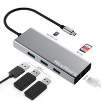 USB C Hub Adapter, MixMart 6-in-1 Aluminum USB C Network Adapter with Ethernet Port, 3 x USB 3.0, microSD/SD Card Reader for MacBook Air Pro XPS and Typc C Laptops