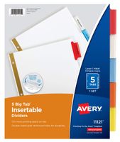 Avery 5-Tab Binder Dividers, Insertable Multicolor Big Tabs, 1 Set (11121)