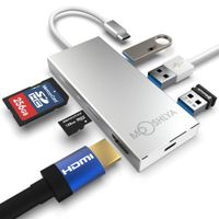 USB C Hub - 4K USB HDMI Adapter - SD Card Reader - 3 USB 3.0 Ports - Type C 3.1 Charging Port - USB C multi adapter for MacBook - Grey