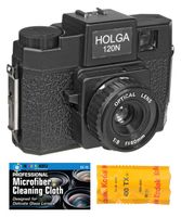 Holga 120N Medium Format Film Camera (Black) with Kodak TX 120 Film Bundle and Microfiber Cloth