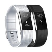 Fundro Replacement Bands Compatible with Fitbit Charge 2, 2 Pack Classic & Special Edition Adjustable Sport Wristbands (Silver, Large (6.7"-8.1"))