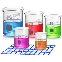 FEIGO 5 Pack Glass Graduated Measuring Mini Beaker Set 5ml 10ml 25ml 50ml 100ml Thick Glass Borosilicate Low Form Lab Beakers