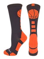 MadSportsStuff Basketball Logo Athletic Crew Socks, Medium - Black/Orange