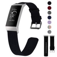 Lintelek Compatible with Fitbit Charge 3 Bands, Canvas Woven Fabric Band, Soft TPU Adjustable Replacement Wristbands, Silicone Straps Sports Accessories