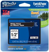 2/Pack Genuine Brother 1/2" (12mm) White on Black TZe P-touch Tape for Brother PT-1280, PT1280 Label Maker