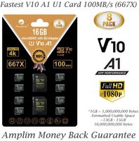 8-Pack Bulk 16GB Micro SDHC Memory Card Plus Adapter - Amplim 16 GB Class 10 Micro SD Card V10 A1. Extreme High Speed 100MB/s 667X microSDHC TF Card. Cell-Phones Tablets Fire Cameras Nintendo Drones