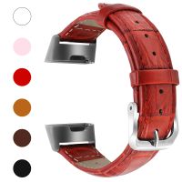 Fitlink Bands Compatible Fitbit Charge 3 / Charge 3 SE for Women Men, Classic Genuine Leather Wristbands with Metal Connectors Replacement Bands Accessories for Fitbit Charge 3, Small and Large, Red