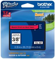Genuine Brother 3/8" (9mm) Black on Red TZe P-touch Tape for Brother PT-D200, PTD200 Label Maker