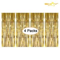 Foil Fringe-Backdrop-12FTX8FT-Gold Tinsel Metallic Fringe Curtains Shinny Party Accessory(Pack of 4) (Gold)