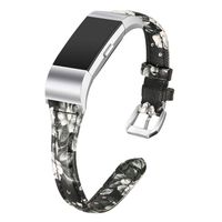 bayite Bands Compatible with Fitbit Charge 2, Slim Genuine Leather Band Replacement Accessories Strap Charge2 Women Men, Black/Gray Floral Small