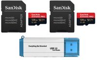 128GB SanDisk Micro SDXC Extreme Pro Memory Card (Two Pack) Works with DJI Mavic 2, Pro, Zoom, Spark, Phantom 4, Quadcopter 4K UHD V30 Video Drone Plus (1) Everything But Stromboli 3.0 Card Reader