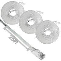 CAT6 Flat Patch Cord UTP Network Ethernet Stranded Booted Cable - 25 FT (White) - 3 Pack