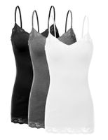 RT1004 Pack Ladies Adjustable Spaghetti Strap Lace Tunic Camisole 3Pack-BLK CHC WHT S
