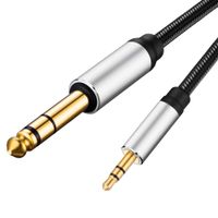 3.5 mm to 6.35 mm Audio Cable 15Ft, Gold-Plated Terminal Silver Color Zinc Alloy Housing 3.5mm 1/8" Male TRS to 6.35mm 1/4" Male TRS Nylon Braided Stereo Audio Cable for iPhone, Amplifiers(15Ft/5M)