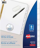 Avery 8-Tab Binder Dividers, Write & Erase White Big Tabs, 1 Set (23078)