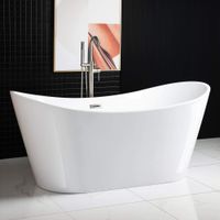 WOODBRIDGE Acrylic Freestanding Bathtub Contemporary Soaking Tub with Brushed Nickel Overflow and Drain BTA1515-B,White, 67" B-0010