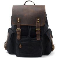 SUVOM Vintage Canvas Genuine Leather Laptop Backpack for Men School Bag 15.6" Waterproof Travel Rucksack (Black)