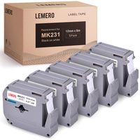 LEMERO Compatible with Brother P Touch M Tape M-K231 M231 MK231 M-K231s 12mm .47 White Label Tape - for Brother P Touch PT-65 PT-70 PT-80 PT-90 PT-45M 26.2 Feet Black on White (5 Pack)