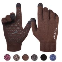 Achiou Winter Warm Touchscreen Gloves for Women Men Knit Wool Lined Texting (Coffee, X-Large)