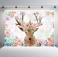 7x5ft Backdrop Deer Colorful Flowers Photography Background Wedding Girls Theme Birthday Party Supplies Banner Dessert Table Vinyl Backdrops Photo Studio Props PPH363 PHMOJEN