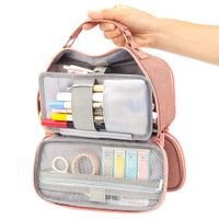 EASTHILL Big Capacity Pencil Case Stationery Storage Large Handheld Pen Pouch Bag Multiple Compartment Double Zipper Cosmetic Portable High School Organizer College Student Girl Teen Adult-Dark Pink