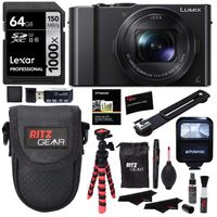 Panasonic LUMIX DMC-LX10K Camera, Lexar 64GB, Memory Card Wallet, Flash, Ritz Gear Tripod, Cleaning Kit, Case and Accessory Bundle