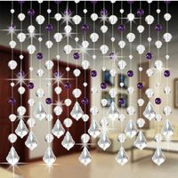Paymenow Glass Crystal Beads Curtain Window Door Curtain Passage Home Party Wedding Backdrop Divider Panel Room Decor (F)