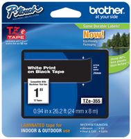Genuine Brother 1" (24mm) White on Black TZe P-touch Tape for Brother PT-E550W, PTE550W Label Maker