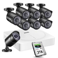 ZOSI 5MP Home Security Camera System Outdoor Indoor, H.265+ CCTV DVR 8 Channel (2TB HDD Built-in) W / 8 x HD 5MP(2592 x 1920) Surveillance Bullet Camera -Remote Access, Motion Detection