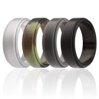ROQ Silicone Wedding Ring for Men, 4 Pack Silicone Rubber Band Step Edge - Black, Grey, Camo, Silver - Size 11