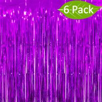 Deruicc 6 Pack Purple Foil Curtains 3ft x 8ft Tinsel Fringe Curtains Shimmer Curtain for Birthday Wedding Party Christmas Photo Booth Backdrop Decorations (Purple, 6)