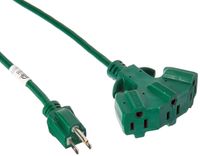 Monoprice 113827 8' 16/3 SJTW Green Outdoor Extension Cord with EZ Grip Triple Tap