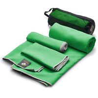 Set of 3 Microfiber Towels - Best For Gym Travel Camp Beach Backpacking Sports Outdoor Swim - Quick Dry Fast · Absorbent · Antimicrobial · Compact · Lightweight Men Women Gift Toiletry Bag (green)