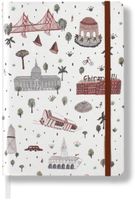 Minimalism Art, City Notebook Journal, Medium A5 5.8 x8.3 inches, Dotted, Hard Cover Linen Fabric, 234 Numbered Pages, Gusseted Pocket, Ribbon Bookmark, Ink-Proof Paper 120gsm (White/Red)
