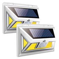 JUSLIT Solar Lights Outdoor, 74 COB LEDs Motion Sensor Light, 2 Modes Wireless Security Wall Lighting W/ 270° Wide Angle, IP65 Waterproof, for Front Door, Yard, Garage, Garden, Deck, Porch (2PK)