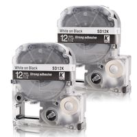 Absonic Tape Cassette Replacement for EPSON LW-300 LW-400 LW-500 LW-600P LM-700 LW-900P LW-1000P Label Maker LC-4BWV9/LK-4BWV (1/2" x 26', 12mm x 8m, White on Black) - 2 Pack