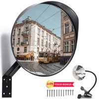 Moyu Home 2019 Updated 24 inches Convex Security Safety Mirror,Adjustable Curved Acrylic Mirror for Outdoor and Indoor Use,Bonus of Clip on Mirror,Safety Enough Package,Black Model