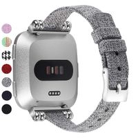 MEFEO Compatible with Fitbit Versa Bands, Woven Fabric Slim Band Narrow Stylish Wristband Replacement Strap for Fitbit Versa/Versa 2/Versa Lite Edition Women (Large, Light Gray)
