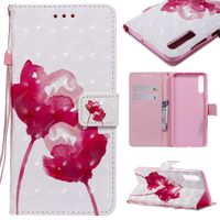 Wallet Leather Case for Samsung Galaxy A70,Aoucase Fancy 3D Painted Full Body Magnetic Soft Silicone Card Slot Strap Stand PU Leather Case with Black Dual-use Stylus - Red Rose