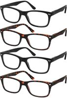 Reading Glasses Set of 4 Quality Readers Spring Hinge Glasses for Reading for Men and Women Set of 2 Black and 2 Havana +1.25