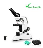 Vision Scientific VME0006-RC-E2 LED Cordless Microscope, 40-800X Magnification, Reverse Nosepiece, LED Illumination,Round Floating Stage, Coarse and Fine Focus, 110V or Rechargeable Battery