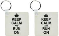 3dRose Keep Calm and Run on - carry on running - track Runner athlete gifts - fun humor - Key Chains, 2.25 x 2.25 inches, set of 2 (kc_157767_1)