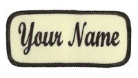 Name patch Uniform or work shirt personalized Identification tape Embroidered Sew On, Hook Fastener or Iron on, Dark Brown/Rice Script, Hook Fastener